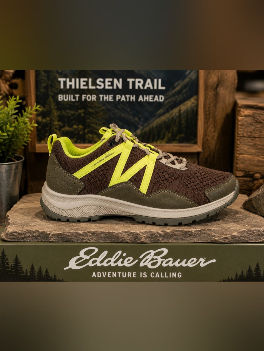 Eddie Bauer Womens Thielsen Trail Sneaker in Olive Lime Punch